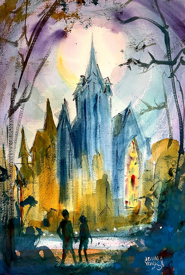 Twilight Cathedral, watercolor, John Randall York