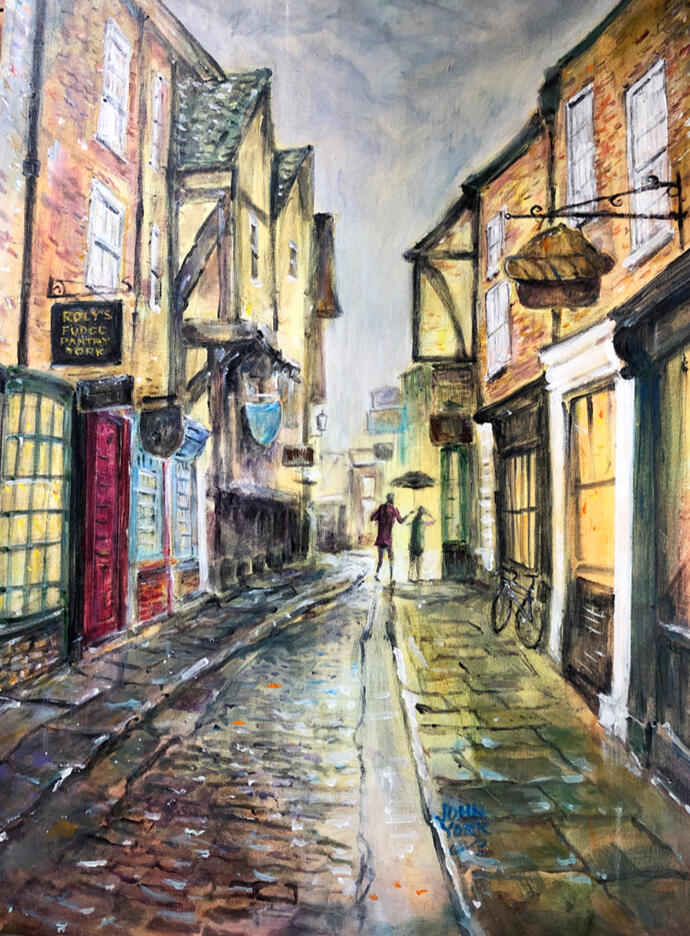 The Shambles York UK painting by American watercolorist John Randall York 2019